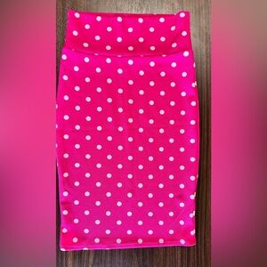LuLaRoe Stretchy Bright Pink Skirt with White Dots IW-376